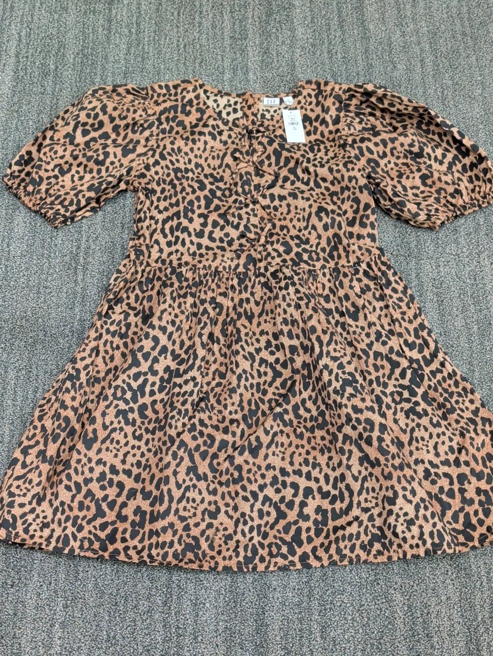 NWT Gap Kids Leopard Cheetah Print Puff Sleeve Dress - Brown
